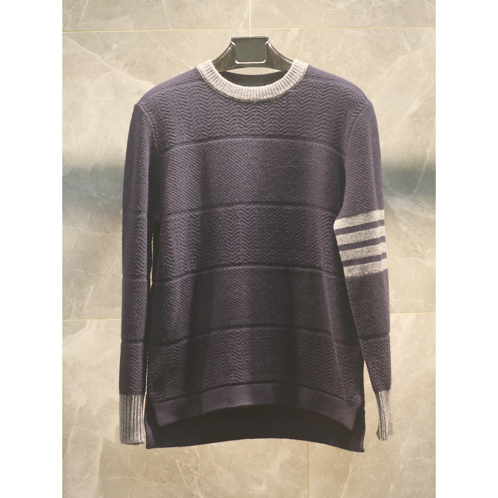 ตาย!26ss High-End ฤดูใบไม้ร่วงฤดูหนาวสไตล์ใหม่หนาเข็มขนสัตว์ os หลวมรอบคอ tb เสื้อกันหนาวผู้ชายผู้หญ