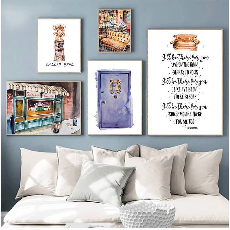 Sitcom Central Perk Couch Painting Poster Friends Tv Show Decoration Print Funny Quotes Wall Art Dec