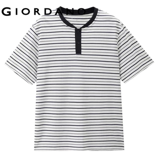 GIORDANO (Online Exclusive) เสื้อยืดผู้ชาย Men's Striped Henley Neck Tee 13026223