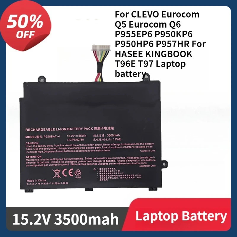 P950BAT-4 แบตเตอรี่สําหรับ HASEE KINGBOOK T96E สําหรับ CLEVO Eurocom Q5 Eurocom Q6 P955EP6 P950KP6 P