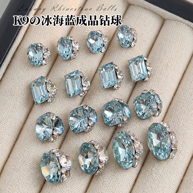 สไตล์ใหม่ Ice Sea Blue K9 Pile เพชรเล็บอุปกรณ์เสริมกระพริบ Bottomless สนับสนุน Pigeon ไข่รูปสี่เหลี่