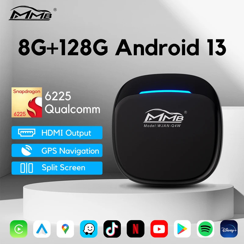 Android 13 MMB MAX 5.0 CarPlay AI กล่อง LED QCM6225 ไร้สาย CarPlay Android Auto AI อะแดปเตอร์ Magic 