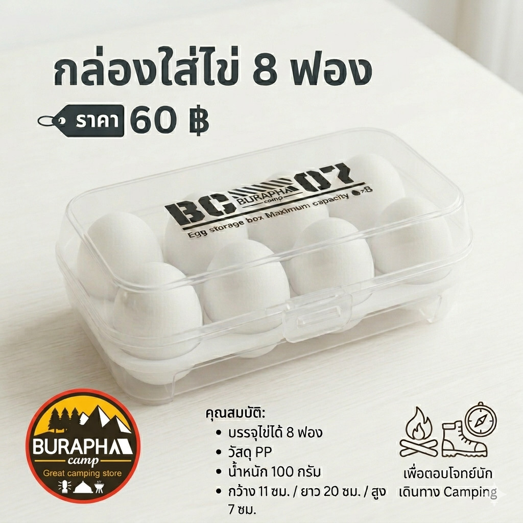 [พร้อมส่ง] กล่องใส่ไข่แบบพกพา บรรจุ 8 ฟอง วัสดุเกรดพรีเมียม สายแคมป์ปิ้งต้องมี!