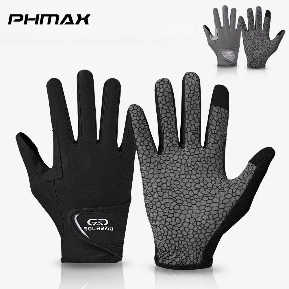 PHMAX Full Finger Anti Slip ถุงมือขี่จักรยานกันกระแทกหน้าจอสัมผัส Breathable MTB ถุงมือจักรยาน
