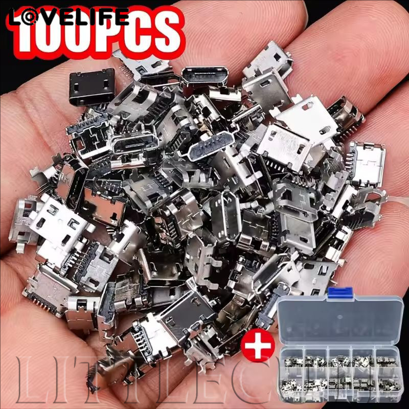 [AUTO & 3C] 100 ชิ้น/กล่อง-แต่ละ Micro USB หญิง 4/5PIN DIP Connectors Jack Tail Sockect Micro USB Plug Terminal สําหรับ Diy ซ่อมโทรศัพท์/ราคาดี