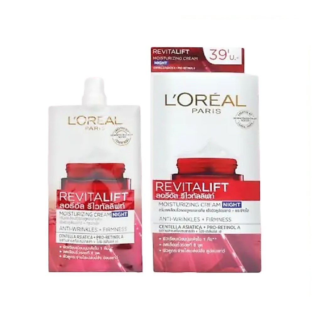 Loreal paris Revitalift Night Cream รีไวทัลลิฟท์ ไนท์ครีม ครีมบำรุงผิวหน้าสำหรับกลางคืน [1กล่องมี 6ซอง]