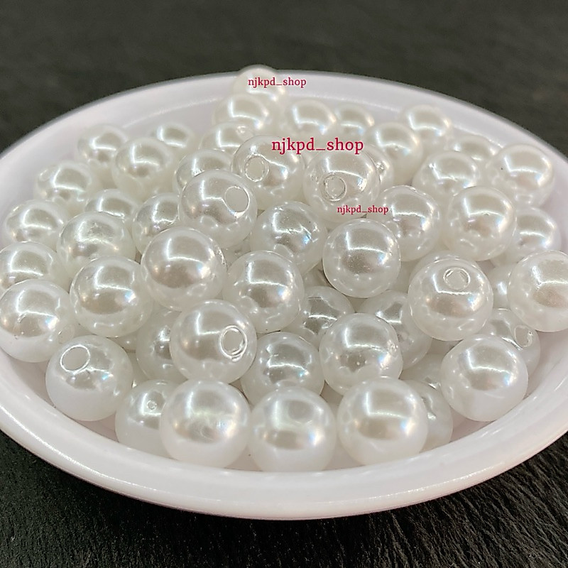 ลูกปัดมุกเกรดเอ สีขาว~สีครีม ขนาด 3,4,5,6,8,10,12,14,16,18,20มิล