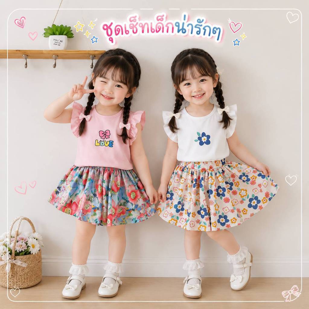 🍒ชุดเที่ยว  เด็กผู้หญิง เสื้อแฟชั่น ลายน่ารัก สไตล์หวาน เนื้อผ้าใส่สบาย🍒พร้อมส่ง