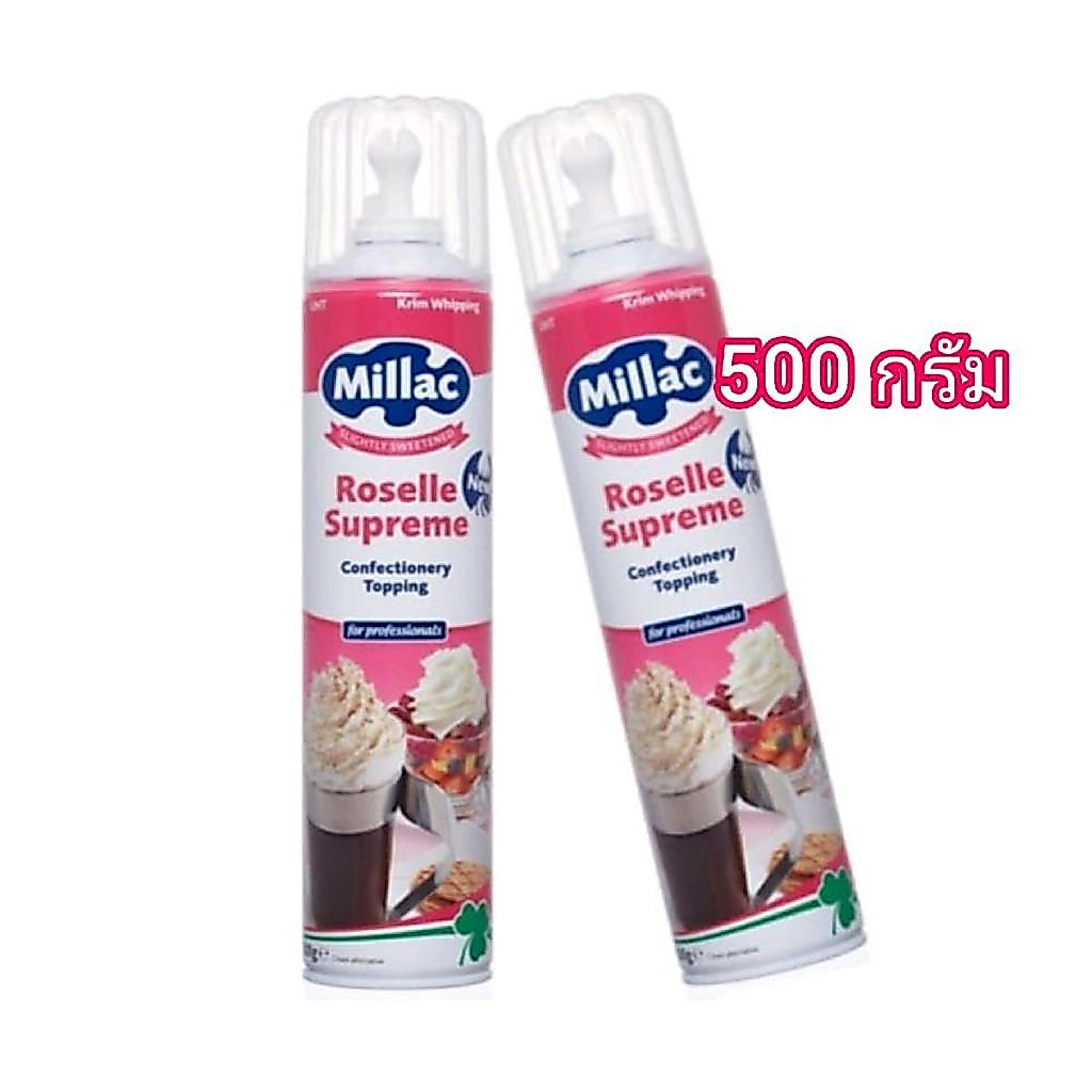 Millac มิลแลค โรเซล สุพรีม แอโรซอล วิปครีมสำเร็จรูป 500 กรัม วิป ทอปปิ้ง ครีมเทียม ชนิดธรรมดา millac roselle supreme con