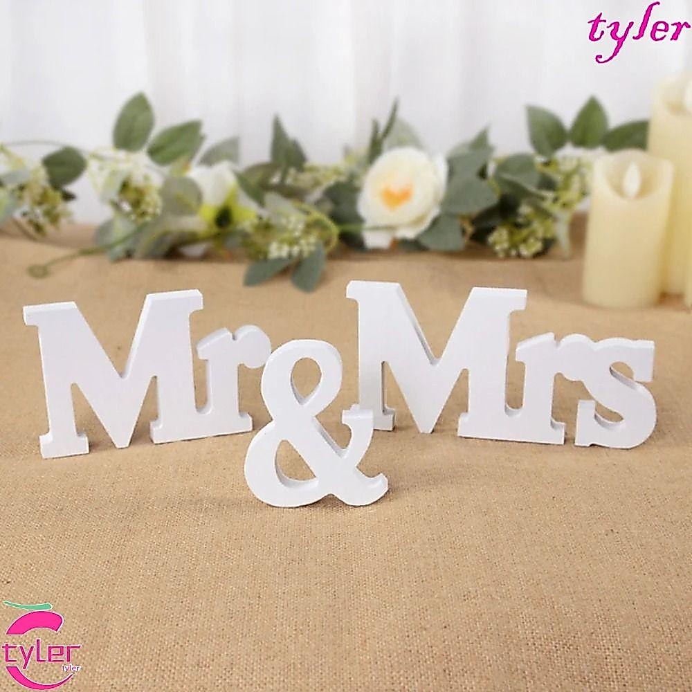 Tyler ป้ายไม้ Mr & Mrs สีขาว สําหรับตกแต่งงานแต่งงาน 3 ชิ้น ต่อชุด