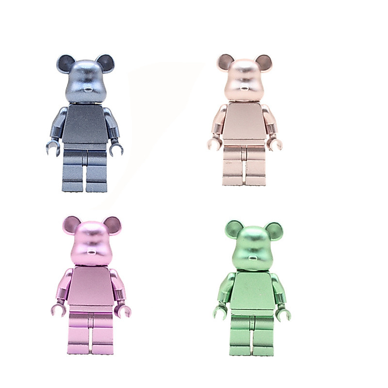 4ชิ้นการ์ตูนความรุนแรงอาคารบล็อกหมีสีทึบ มินิฟิกเกอร์ อนุภาคขนาดเล็กประกอบของเล่นเด็กของขวัญวันเกิด