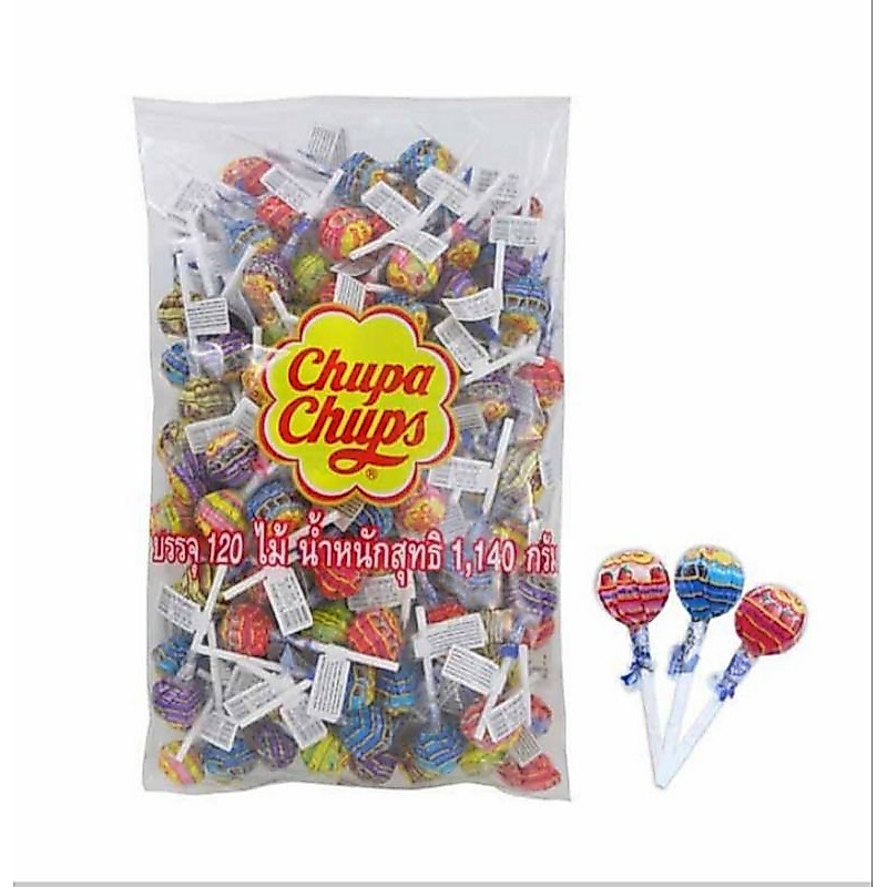 Chupa Chups อมยิ้มรวมรสกลิ่นต่างๆ  ถุงใหญ่บรรจุ 120 ไม้ หมดอายุ 09/27