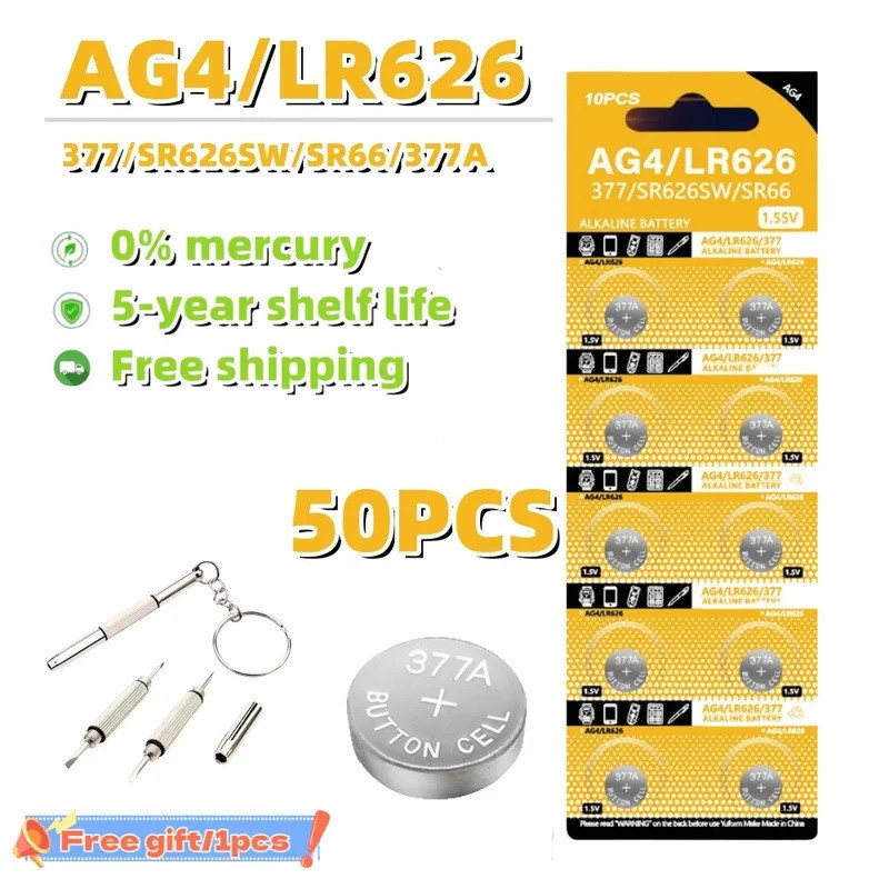 50-100PCS AG4 LR626 อัลคาไลน์นาฬิกาแบตเตอรี่ 377 SR626 177 626A 377A CX66W สําหรับของเล่นเครื่องคิดเ