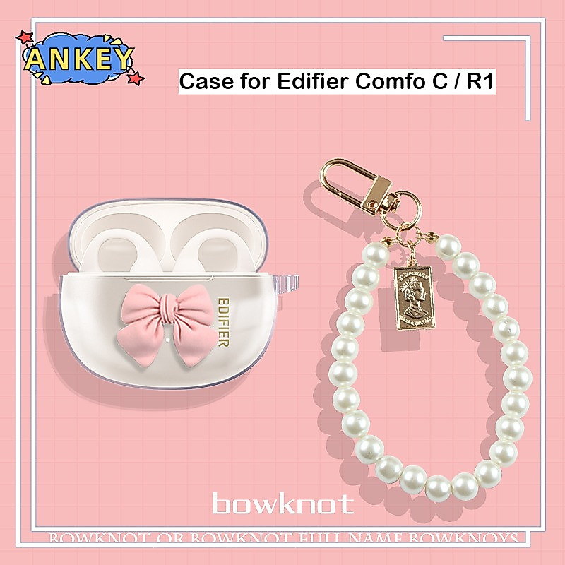 for Edifier Comfo C R1 Case Protective Transparent Clear TPU Covers Bluetooth Earphone Shell Headphone Portable bowknot