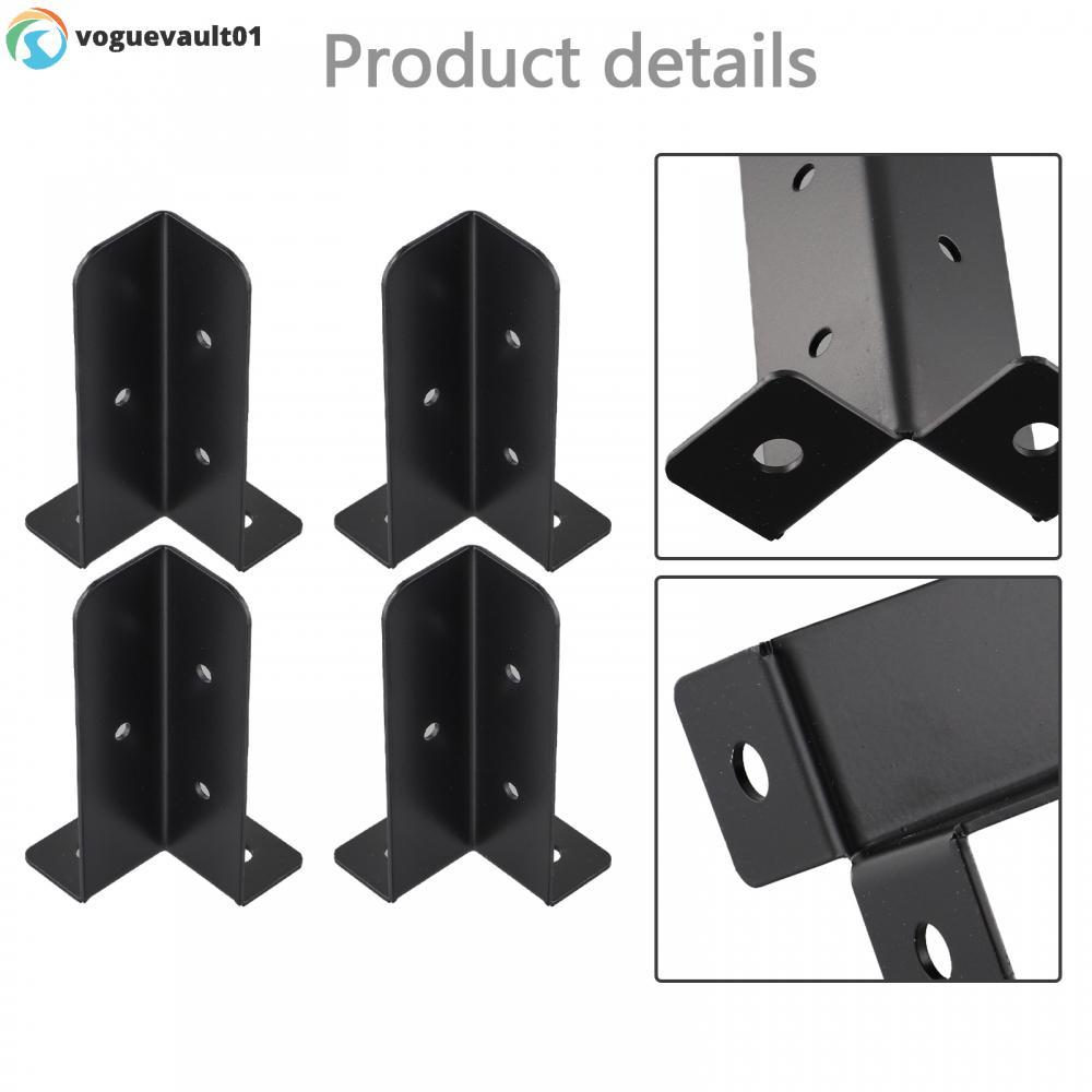 Black Finish Rust Resistant Anchoring Brackets for Wood Fence Post 4Pcs