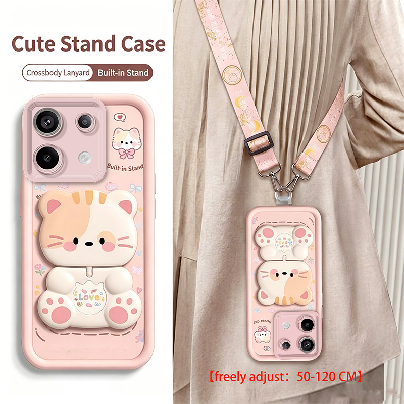 สายรัดCrossbody LanyardสําหรับREDMIหมายเหตุ13 4G REDMIหมายเหตุ13 PRO 5Gปลอกโทรศัพท์Softcaseกันกระแทกใหม่ออกแบบความงามพร้อมผู้ถือแมวน่ารักสําหรับสาวJTGMZJ1