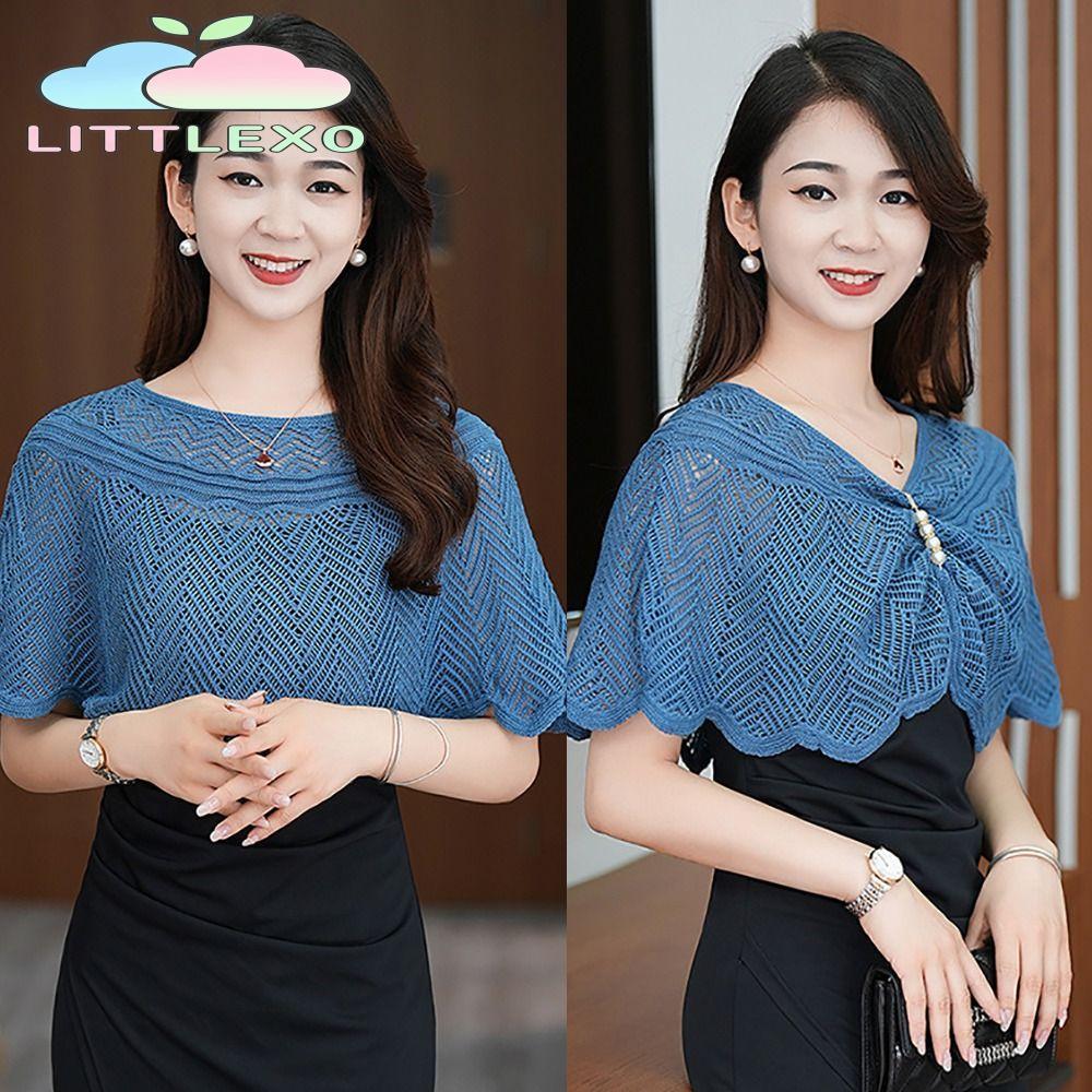 LITTLEX ผ้าคลุมไหล่ถัก, ผ้าคลุมไหล่ Tulle หลากสีระบายอากาศ, สวมใส่ด้านนอกสั้นผู้หญิงท็อปส์ผู้หญิง
