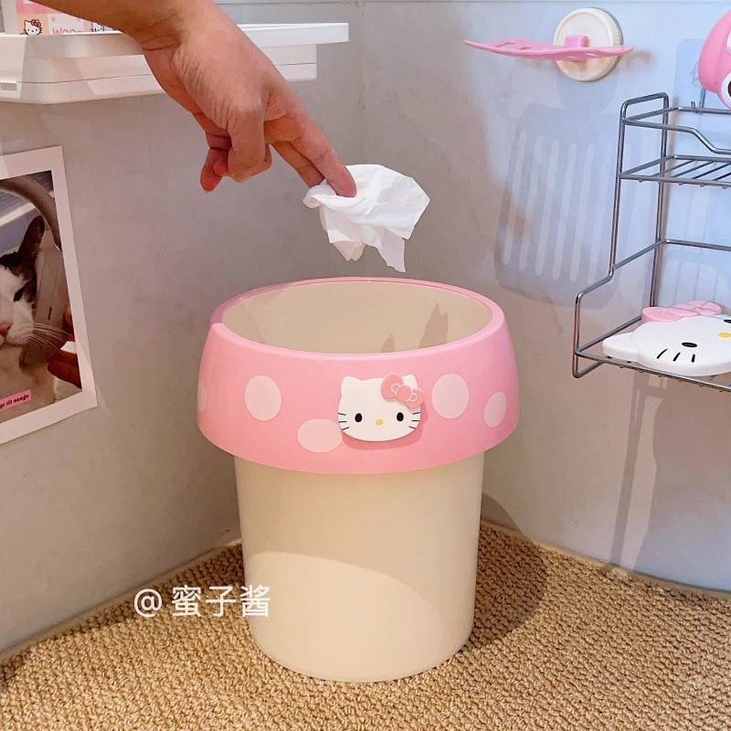 Cute Cat Mushroom Trash Can Pressure Ring Home Floor Large Capacity Wastebasket Bathroom Kitchen Dus