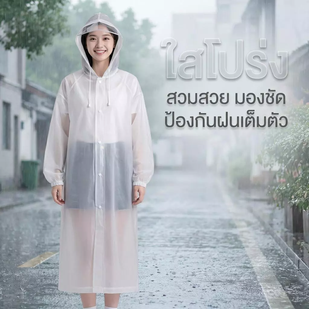 KLYM #TH203 เสื้อกันฝน EVA ยาวแฟชั่นสำหรับผู้ใหญ่ แบบเต็มตัว กันน้ำ พกพาได้ พับเก็บได้ ใสได้ทั้งชายและหญิง แบบใส