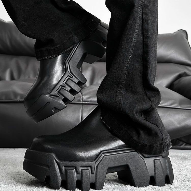 Paris Gear หนังแท้ Big Toe Derby รองเท้าผู้ชาย All-Match Commuter Slip-On รองเท้าไม่มีส้นความสูงแพลต