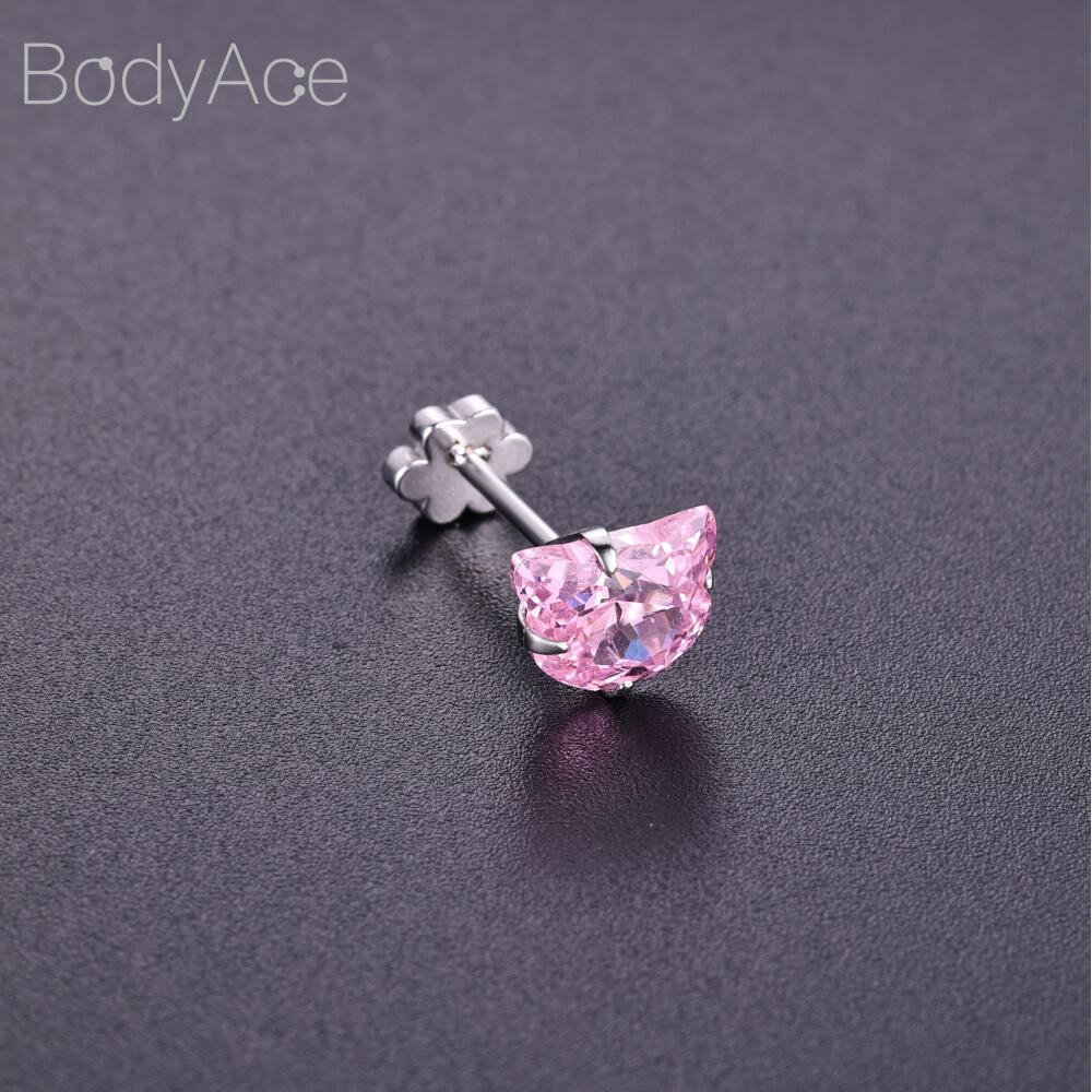 ต่างหู Bodyace 18G สตั๊ดคริสตัล ลายดอกไม้และแมว สีชมพู สำหรับเจาะ lobe และ lip ราคา ถูกที่สุด ดีลบีเคเค แกลเลอรีภาพที่ 4