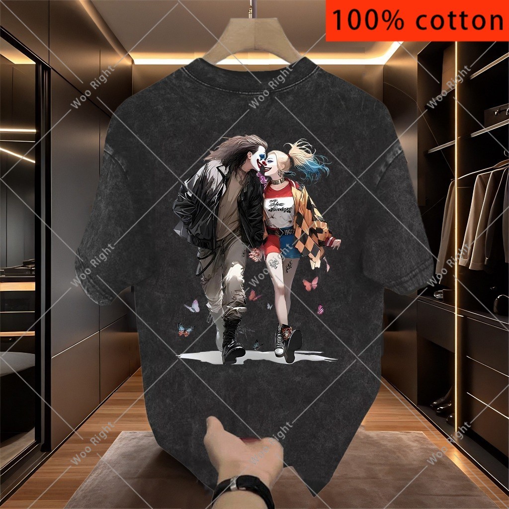 (จัดส่งตลอด 24 ชั่วโมง)Woo Right ฤดูร้อนผู้ชายผ้าฝ้ายเสื้อยืดคอกลม Joker และ Joker พิมพ์เสื้อยืดแขนส