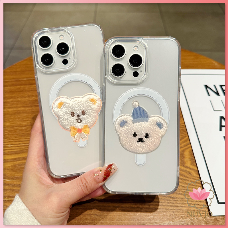 เคส iPhone 16 11 12 13 14 15 Pro Max เคสหมีน่ารัก xr xs max 7 8 Plus เคสแม่เหล็กแบบแข็ง โปร่งใส ทำจากพีซี ราคา ถูกที่สุด ดีลบีเคเค