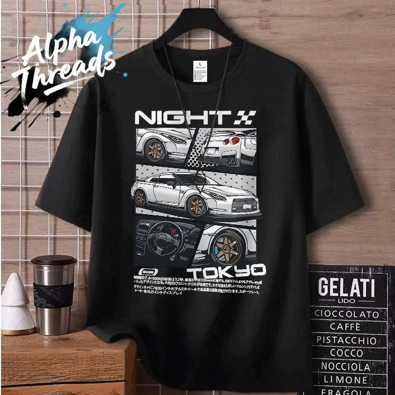 (จัดส่งตลอด 24 ชั่วโมง) oversize ลาย "NIGHT CART" เสื้อยืดชาย สกรีนลาย สวมใส่สบาย ไม่หดตัว แฟชั่น เสื้อเท่ๆ cotton
