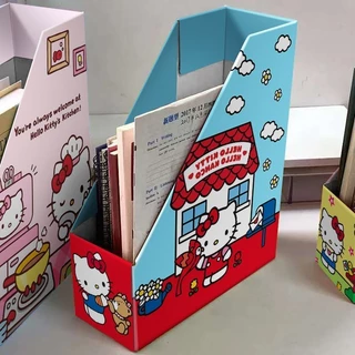 กล่องเก็บของลายการ์ตูนคิตตี้สามสีชั้นวางหนังสือเดสก์ท็อปโฟลเดอร์กระดาษการ์ตูนน่ารัก ที่คั่นหนังสือ
