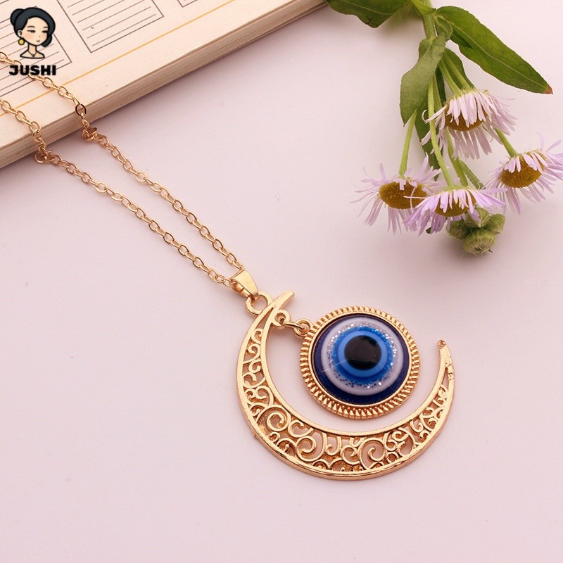 สร้อยคอมูนสโตนและตา.Blue Eye สไตล์วินเทจ สร้อยคอโซ่แฟชั่น เหมาะสำหรับของขวัญในเทศกาลหรือการแสดงคอนเสิร์ต