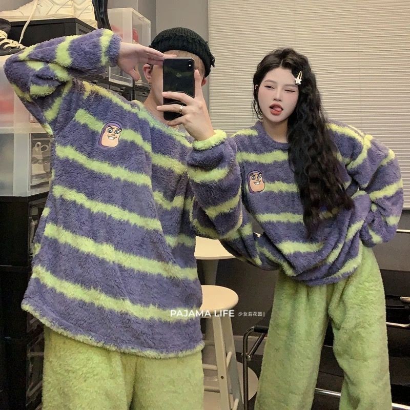 睡衣情侣款男睡衣冬季加厚珊瑚绒套装冬宽松大码法兰绒女家居服Pajamas Couple's Men's Pajamas Winter Thickened Coral Fleece20250901