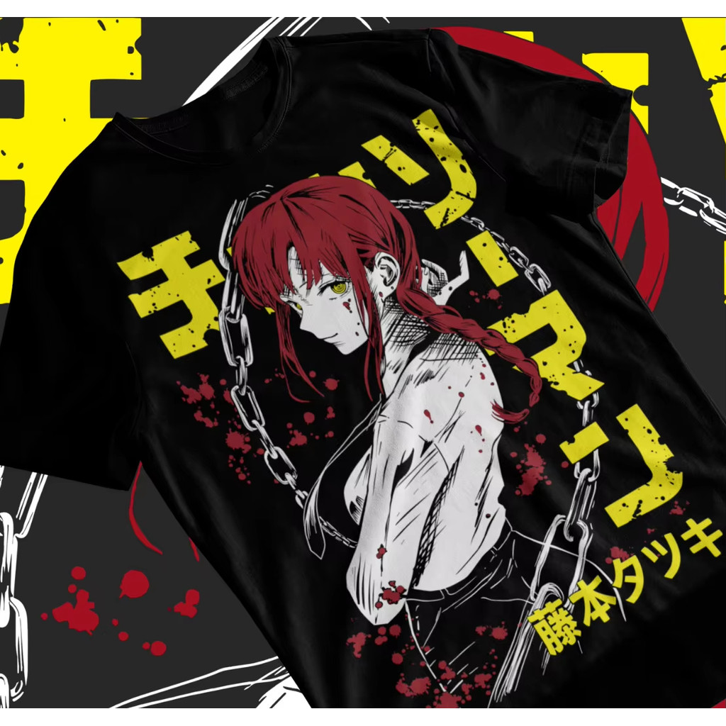 Chainsaw Man Nayuta Denji Makima Denji อะนิเมะมังงะเสื้อยืดสีดําทุกขนาดแนวโน้มคุณภาพสูงเพลง Hip Hop