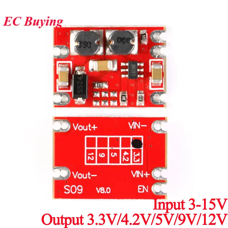 5 ชิ้น/1 PC DC-DC อัตโนมัติ Buck Boost โมดูลขั้นตอนลงแรงดันไฟฟ้าควบคุม 3 V-15 V เอาต์พุต 3.3 V/5 V/4.2 V/9 V/12 V DIY S09