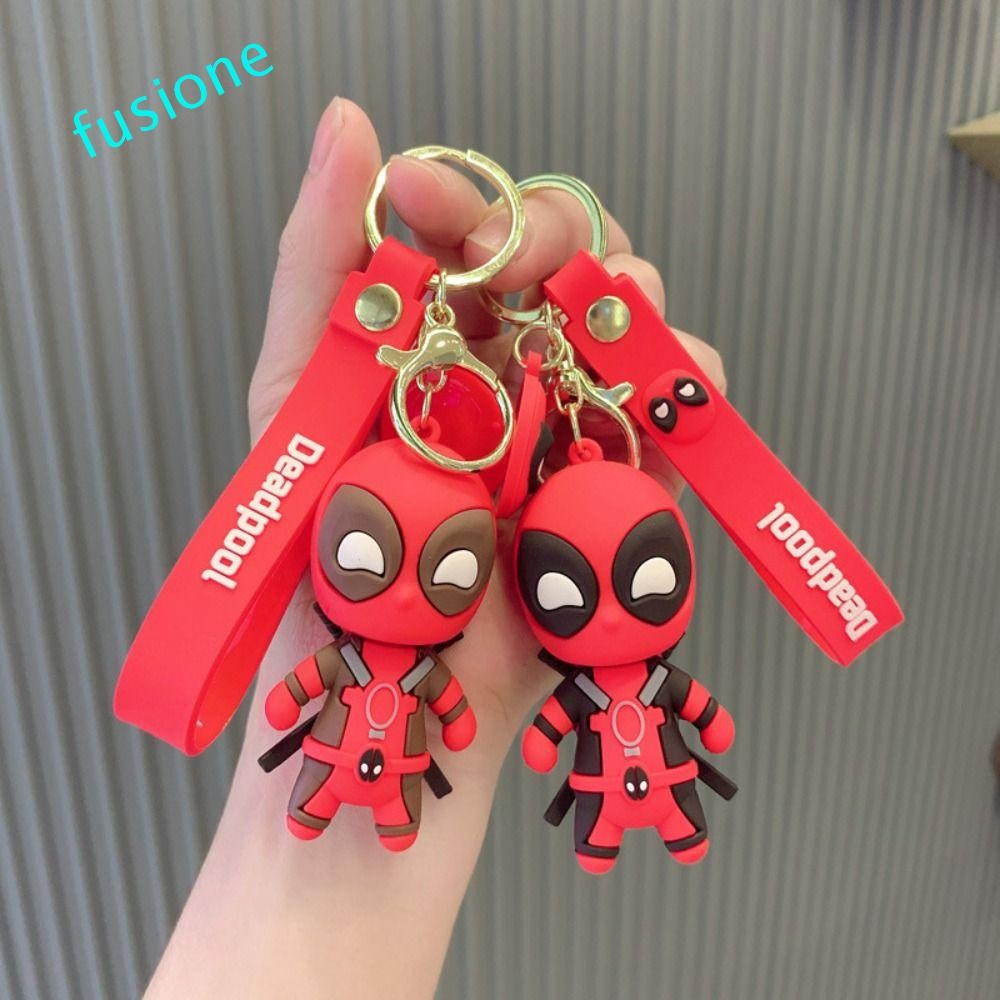 FUSIONEDGE Deadpool พวงกุญแจน่ารัก, รุ่น Q ตัวเลขการกระทํา Marvel พวงกุญแจ, กระเป๋าอุปกรณ์เสริม Keyh