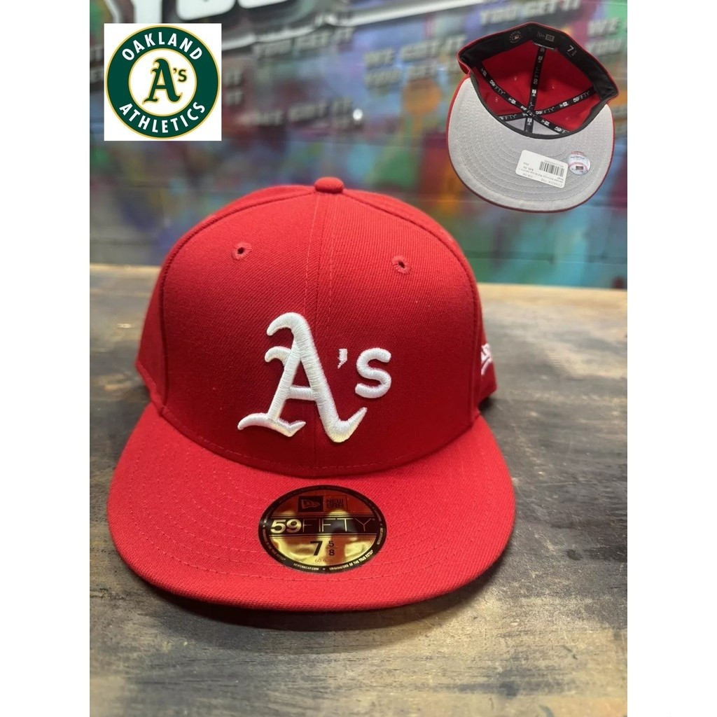 Ml Oakland Athletics Fitted Snapback Cap สีแดง