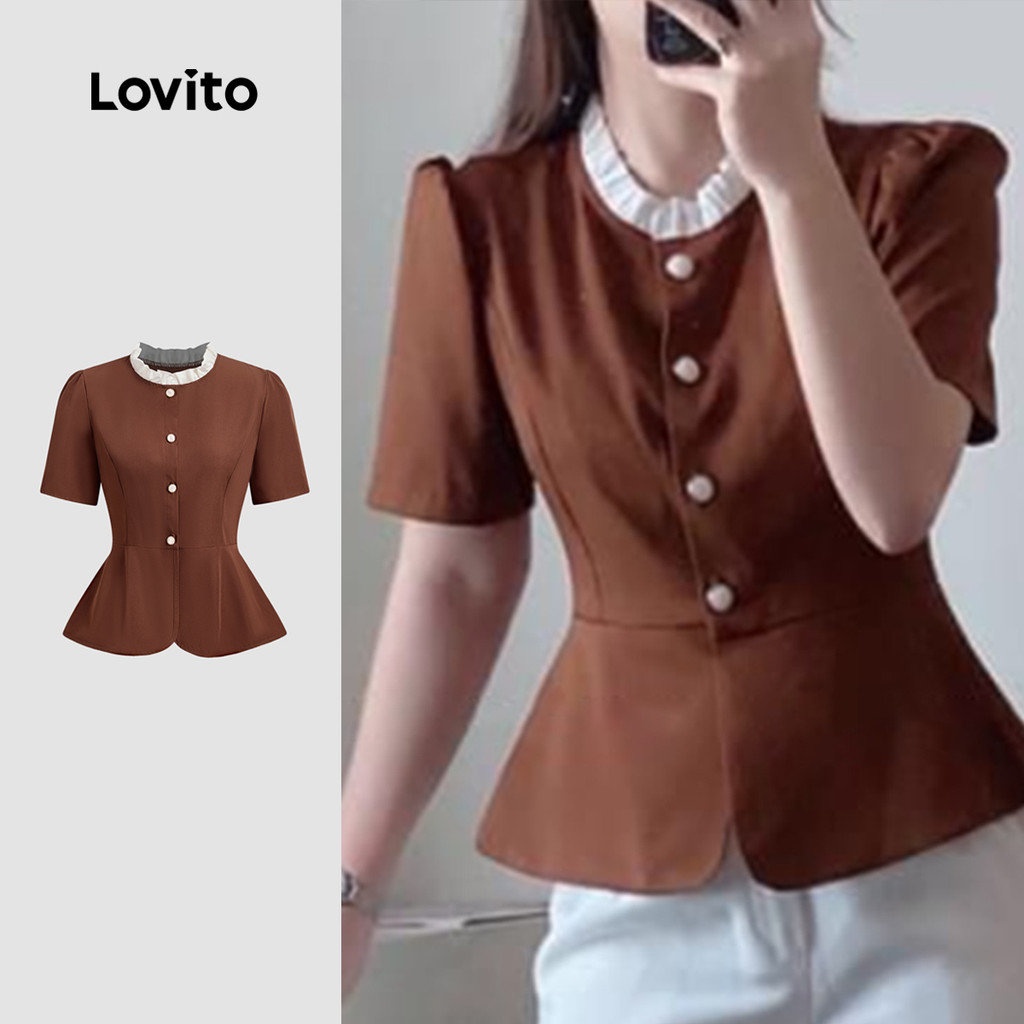 Lovito เสื้อกล้ามดีไซน์หรู สีบล็อก สำหรับเดินทาง ฤดูใบไม้ผลิ/ฤดูร้อน สีกลางฤดู สีน้ำตาล L143ED276
