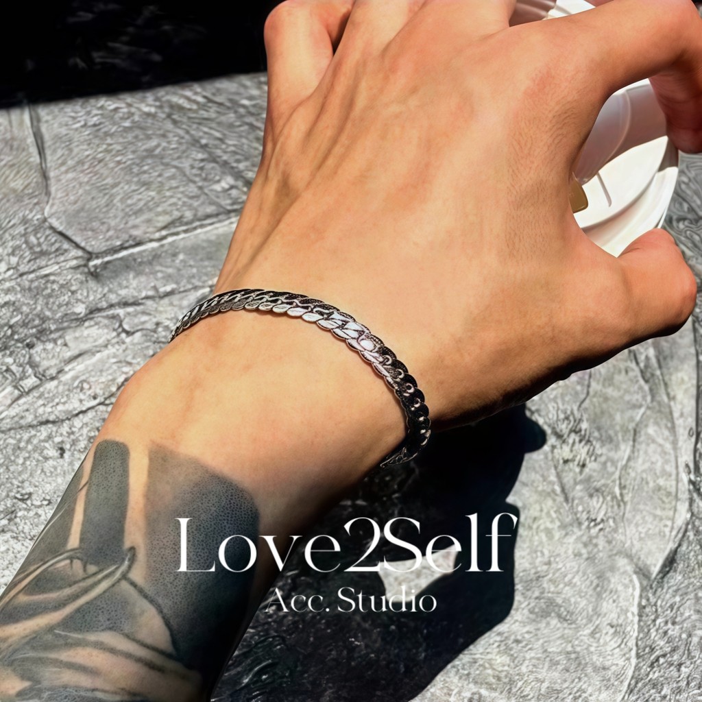 Love2Self S022 สร้อยข้อมือสแตนเลส 7 มม., ไม่ซีดจางและเหมาะคนแพ้ง่าย สำหรับสวมใส่ของผู้ชาย