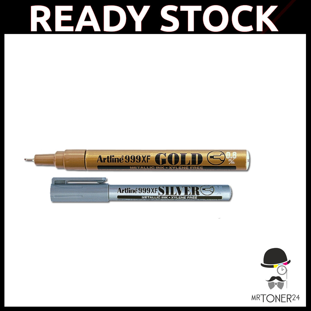 Artline 999XF ปากกามาร์กเกอร์ปากกาลายเซ็น หมึกโลหะ 0.8 มม. Xylene ฟรี (ทอง/เงิน)