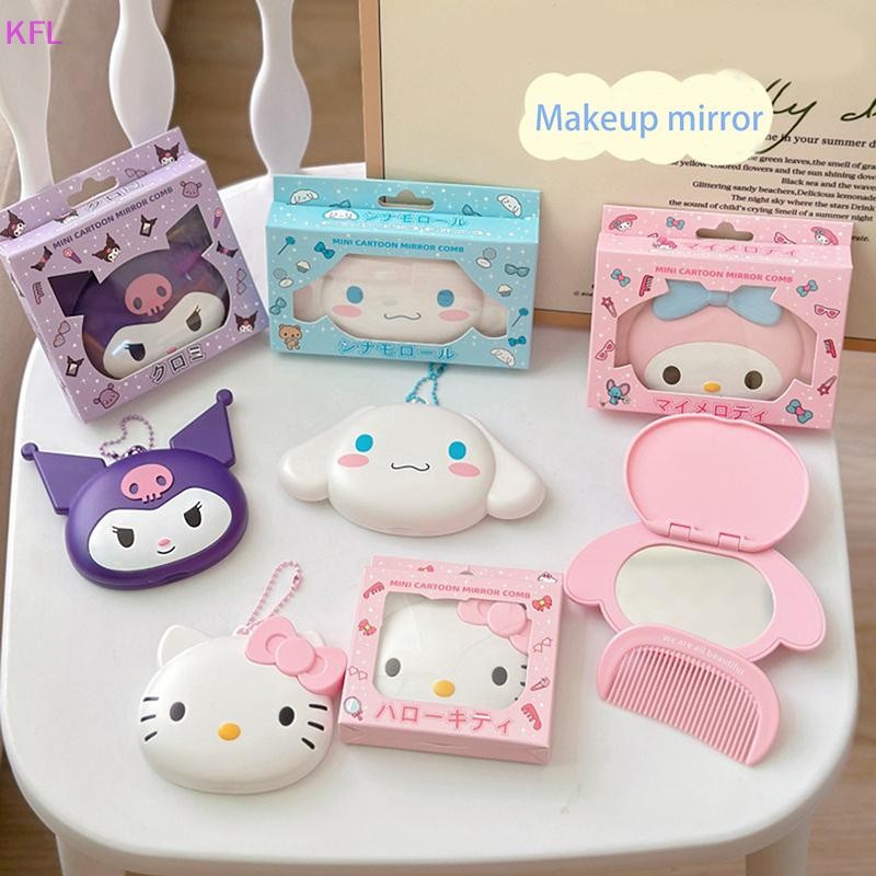 (KFL) Sanrio การ์ตูนหัวพับกระจกขนาดเล็กชุดกระจกแบบพกพากระจกขนาดเล็ก Kuromi กระจกพับแบบพกพาแต่งหน้าของขวัญสําหรับสาวขายร้อน