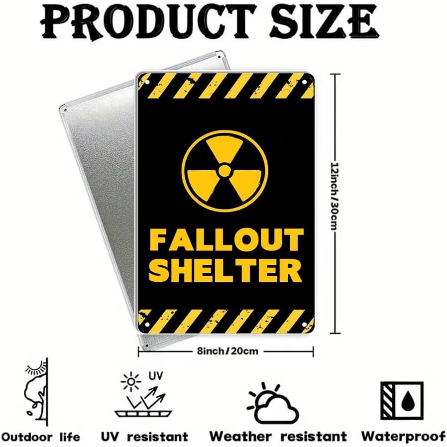 ป้ายดีบุกโลหะ Fallout Shelter พร้อมภาพวาดตกแต่งแบบย้อนยุค เหมาะสำหรับบ้าน ออฟฟิศ บาร์ หรือคาเฟ่