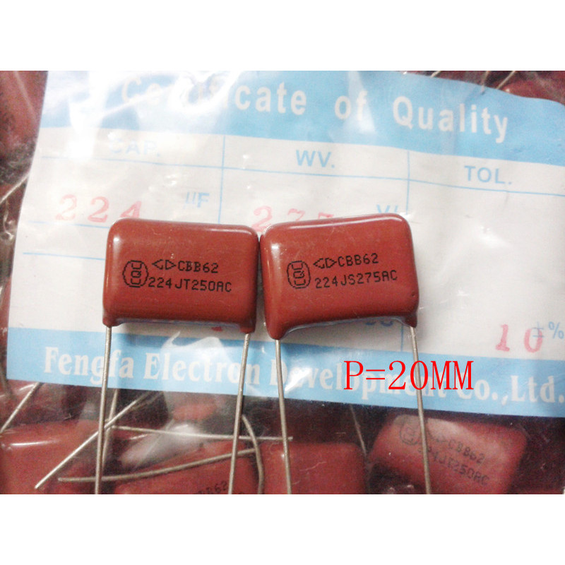 Ferra CBB62 ตัวเก็บประจุฟิล์ม 224K 0.22 UF 275VAC 250VAC p = 20mm