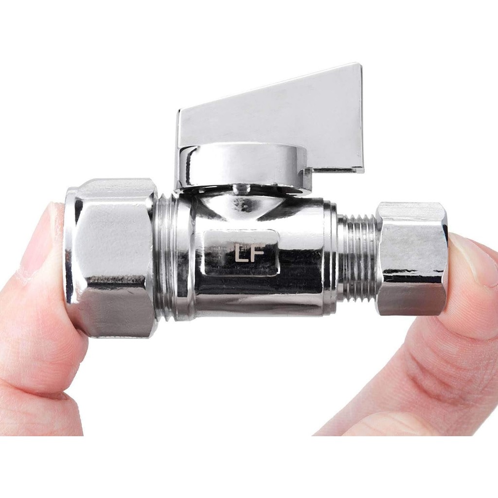 2 แพ็คทองเหลืองโครเมี่ยม (1/2" คอมนม) 5/8" OD Comp x 3/8 นิ้ว OD Compression Quarter Turn Water Stra