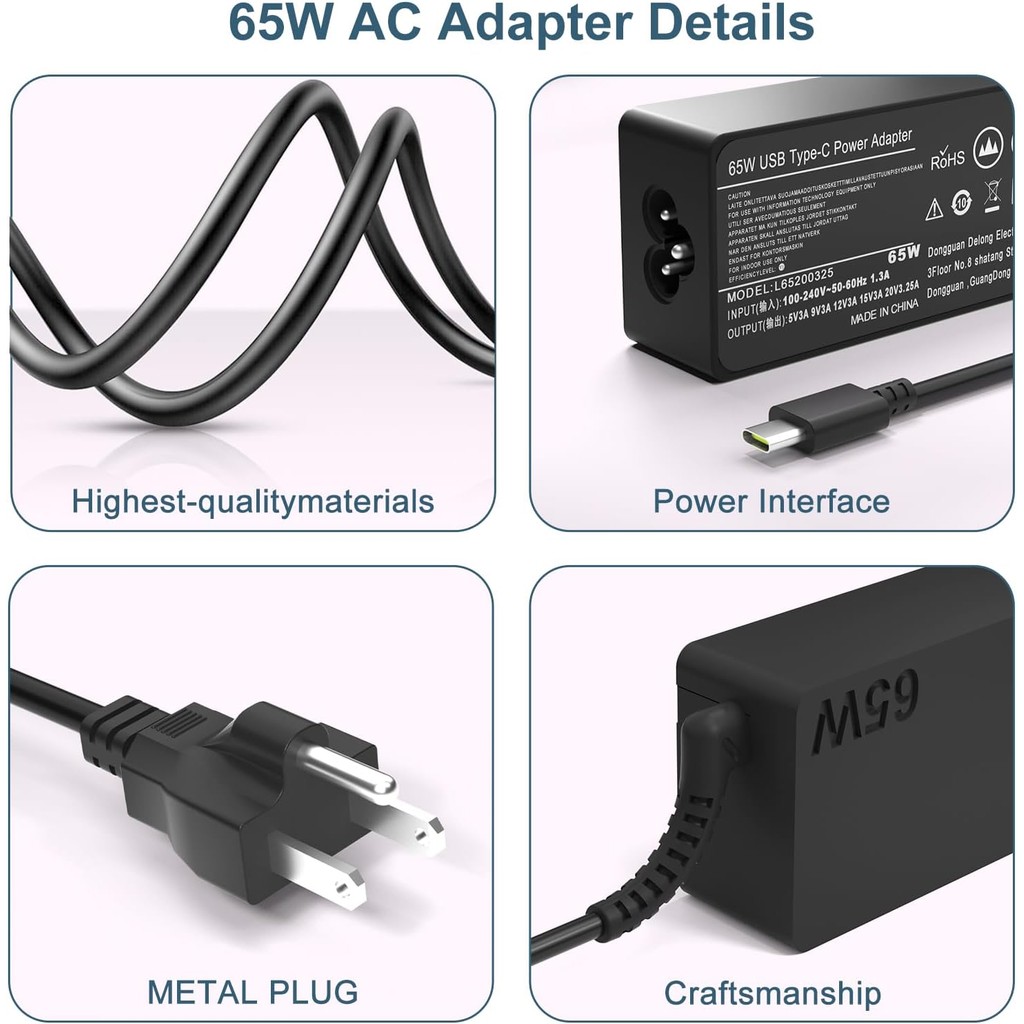 65W USB C Charger อะแดปเตอร์ AC สําหรับ LG กรัม 14 15 16 17 Series Pro 15Z90Q 16T90Q 16T90SP 16Z90Q 