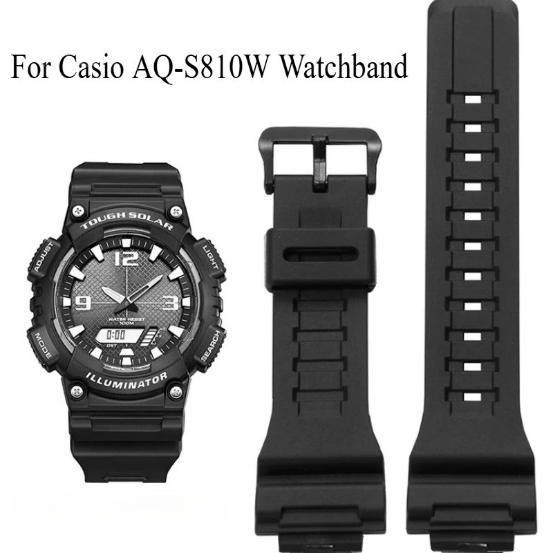 สําหรับ Casio AQ-S810W AEQ-110W W735H/736H นาฬิกาชายและหญิงเรซิ่นนุ่มสบายซิลิโคนสายนาฬิกา 18 มม.สีดํ
