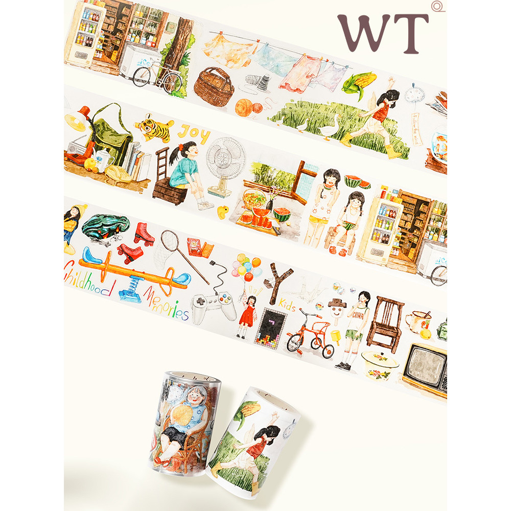 WT Original Tape Time Bus.Childhood Station ธีมวันหยุดฤดูร้อน Die-Cut Handbook Tape INS