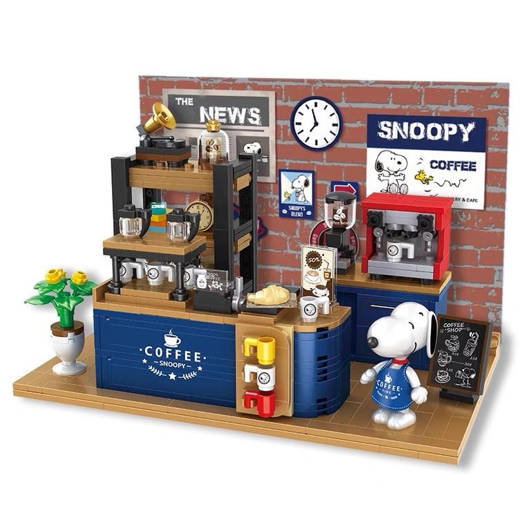 ของแท้ที่ได้รับอนุญาต Snoopy Coffee House Building Blocks Retro Nostalgic Street View ปริศนาประกอบอา
