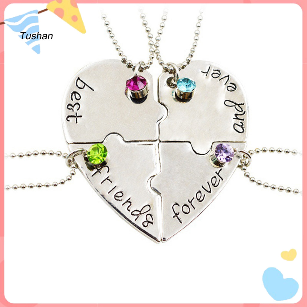 [Ts] 4 ชิ้น/เซ็ตสร้อยคอจี้ Rhinestone ฝังเครื่องประดับรูปหัวใจ Best Friends Forever และ Ever BFF จี้