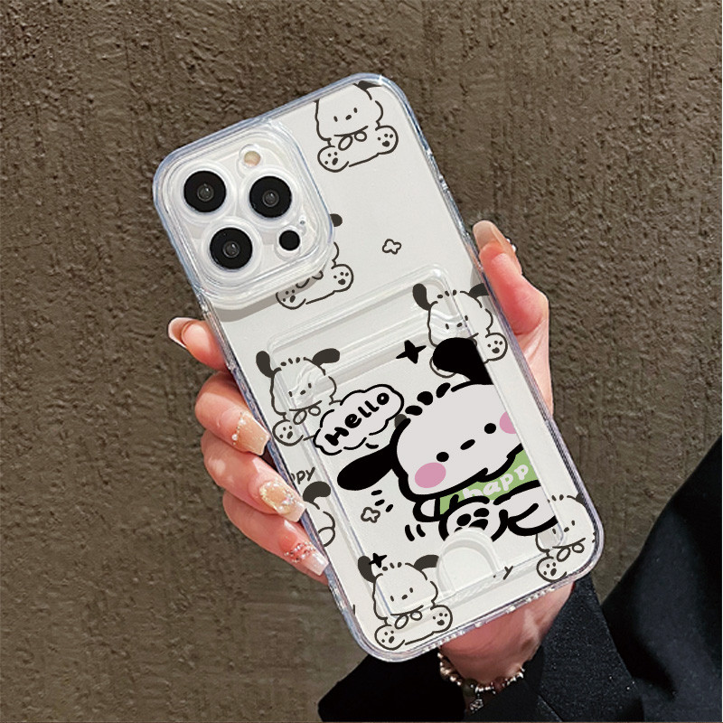 การ์ดกระเป๋าสําหรับiPhone X XR 14 15 16 16E 11 12 13 Pro Xs Max 6s 6 7 8 Plusน่ารักPochacco Comeraเล