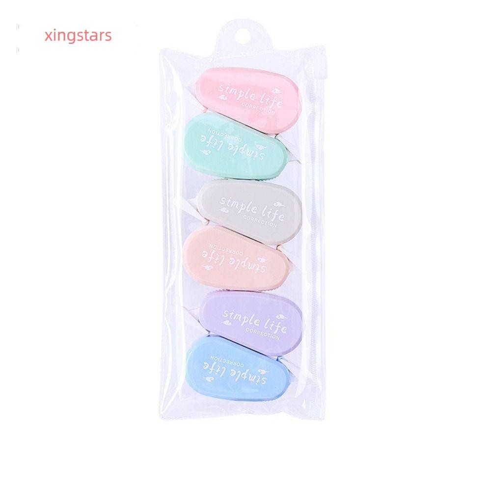 XINGSTARS 6 ชิ้น/เซ็ตเทปเคลือบเงียบ, Morandi สีเทปลบคําผิดเงียบ,แบบพกพา 36M ความจุขนาดใหญ่นักเรียน Alteration เทปโรงเรียน Office