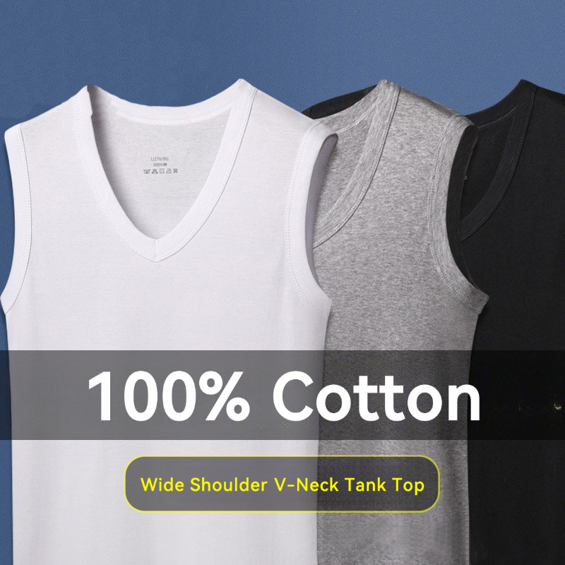 เสื้อกล้ามผู้ชายคอวี ผ้าฝ้าย 100% ไซส์ใหญ่ สำหรับออกกำลังกาย